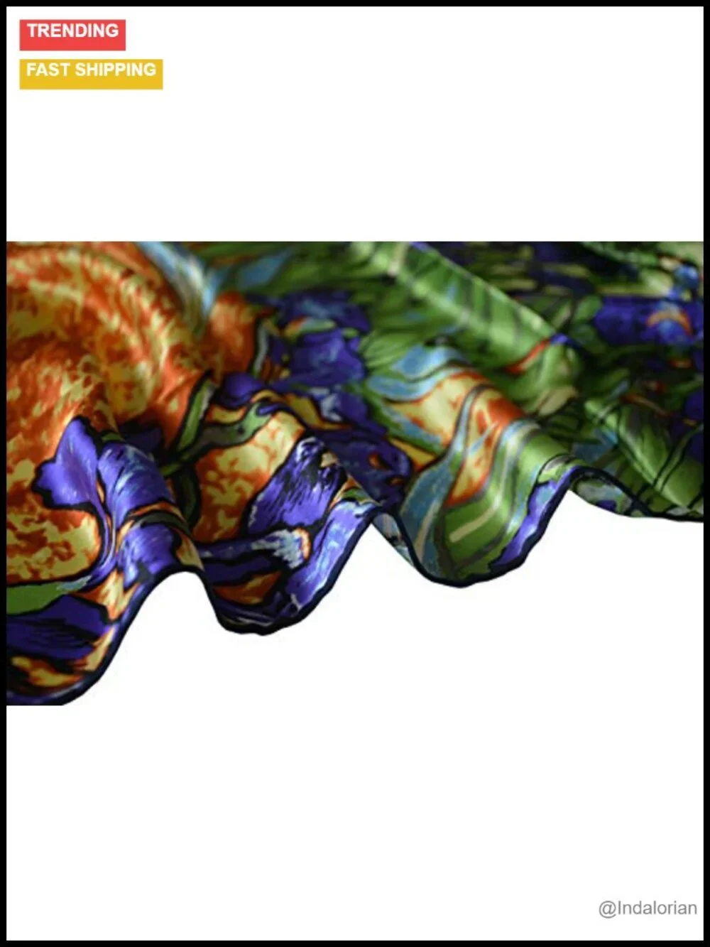 100% Mulberry Silk Fashion Scarf Shawl Wrap, Van Gogh Art Print, Hand-Hemmed,